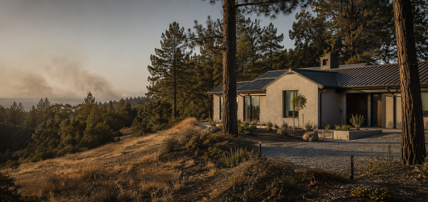 A wildfire-ready home with a maintained defensible zone